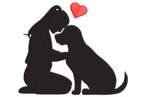 Girl and Dog Love Silhouette Embroidery Design
