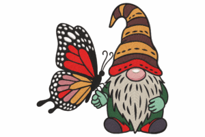 Gnome with Butterfly Machine Embroidery Design