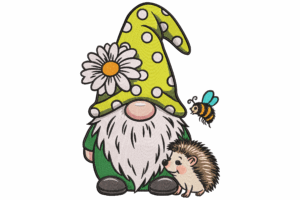 Gnome with Hedgehog and Bee Embroidery Design