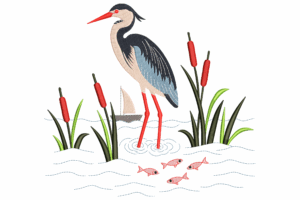 Graceful Heron in Marsh Embroidery Design