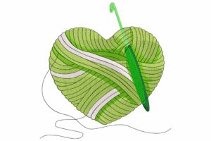 Green Yarn Heart with Crochet Hook Embroidery Design