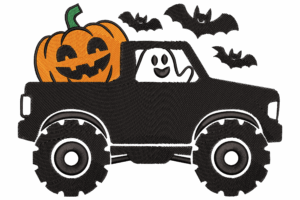 Halloween Ghost Truck Embroidery Design