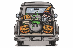 Halloween Gnome Truck Embroidery Design