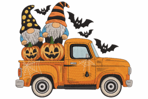 Halloween Gnome Truck Machine Embroidery Design