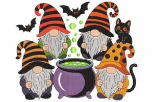 Halloween Gnomes with Cauldron Embroidery Design