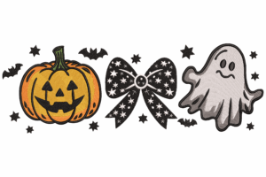 Halloween Pumpkin Ghost and Bow Embroidery Design