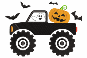 Halloween Truck with Ghost & Pumpkin Embroidery Design