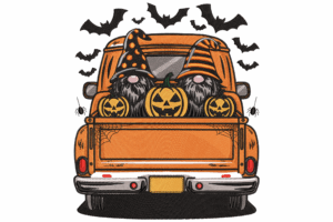 Halloween Truck with Gnomes and Pumpkins Embroidery Design
