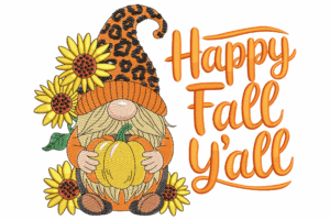Happy Fall Y’all Gnome Embroidery Design