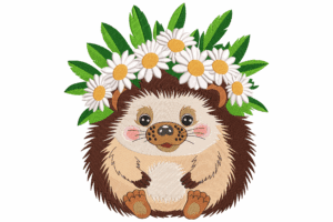 Hedgehog with Flower Crown Embroidery Design