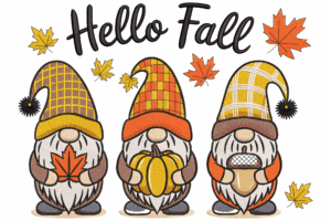Hello Fall Gnomes Embroidery Design