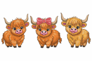 Highland Cow Family Trio Embroidery Design