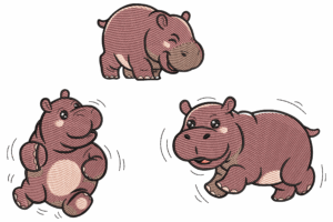 Hippo Trio Embroidery Design