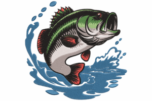Jumping Bass Fish Embroidery Design