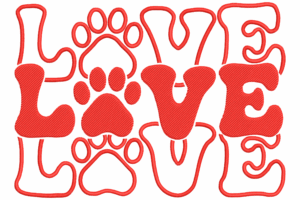 LOVE Paw Print Machine Embroidery Design