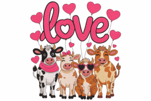 Love Cows with Heart Balloons Embroidery Design
