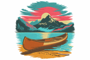 Mountain Canoe Lake Embroidery Design