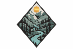 Mountain River Embroidery Design