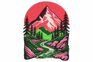 Mountain Stream Landscape Embroidery Design