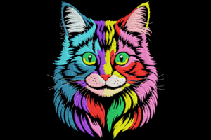 Multicolor Rainbow Cat Face Embroidery Design