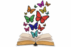 Open Book with Flying Butterflies Embroidery Design