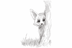 Peeking Fox Behind Tree Embroidery Design
