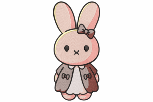 Pink Bunny Girl with Bow Embroidery Design
