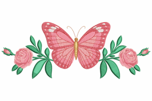 Pink Butterfly with Floral Branches Embroidery Design