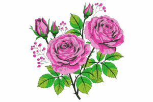 Pink Rose Floral Embroidery Design