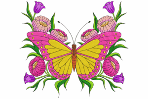 Premium Butterfly with Floral Frame Embroidery Design