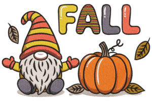 Premium Fall Gnome with Pumpkin Embroidery Design