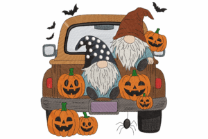 Premium Halloween Gnome Truck Embroidery Design