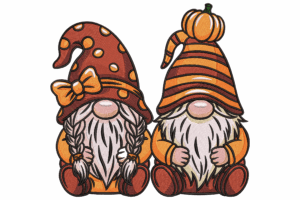 Pumpkin Hat Gnome Couple Embroidery Design