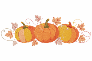 Pumpkin Trio with Autumn Leaves Embroidery Design