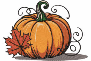 Pumpkin with Autumn Leaf Embroidery Design