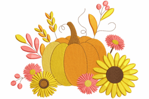 Pumpkin with Fall Flowers Embroidery Design