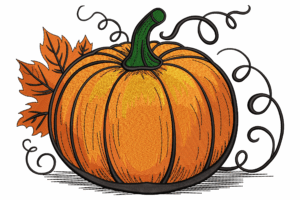 Pumpkin with Leaf Embroidery Design