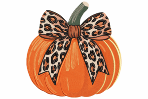 Pumpkin with Leopard Bow Embroidery Design