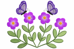 Purple Flowers with Butterflies Embroidery Design