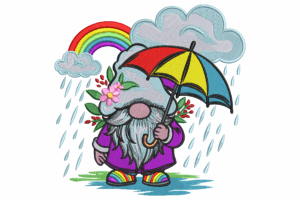 Rainbow Gnome with Umbrella Embroidery Design