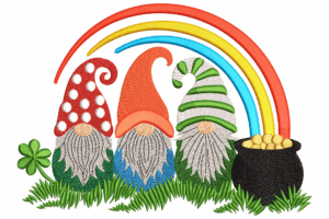 Rainbow Gnomes with Pot of Gold Embroidery Design