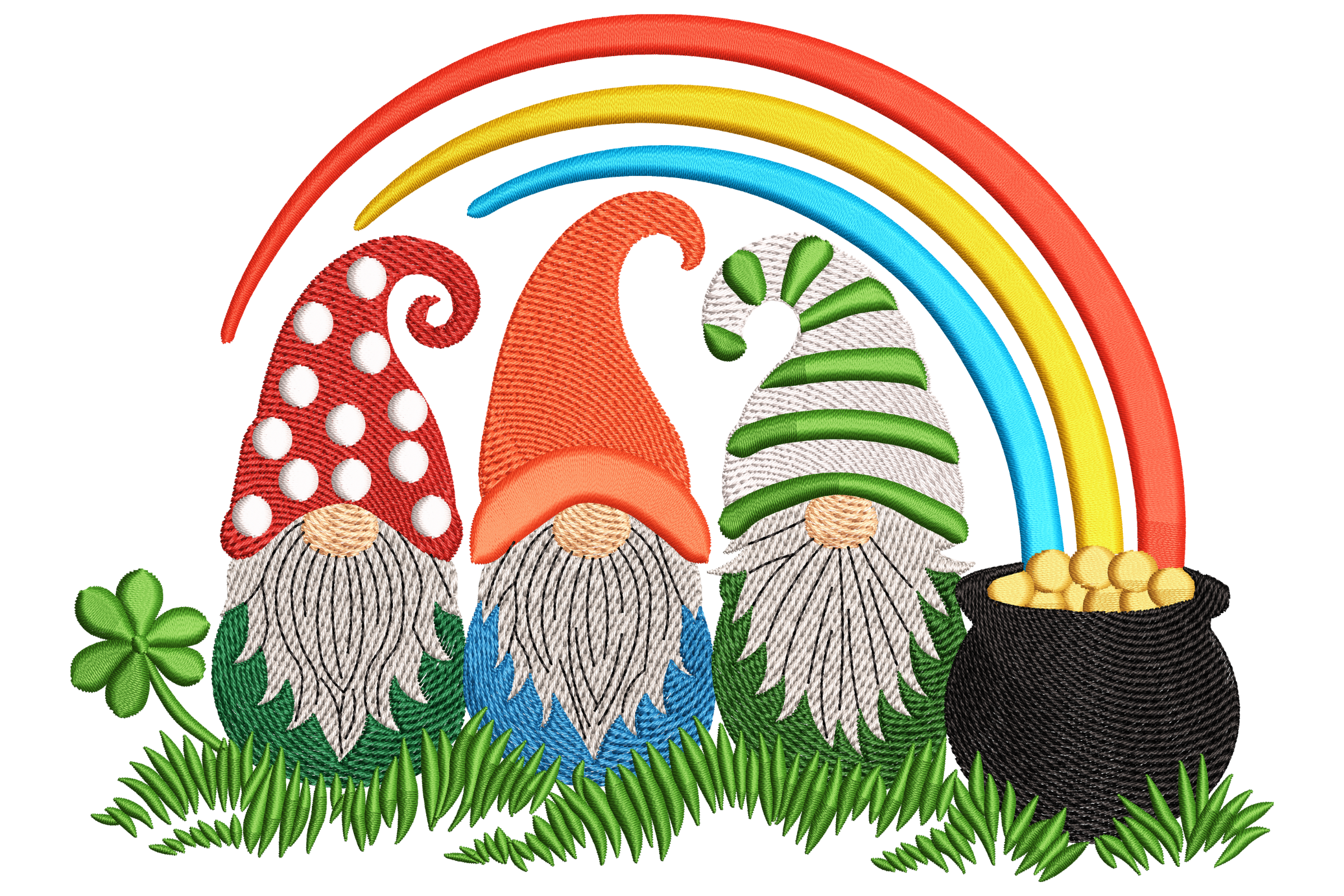 Rainbow Gnomes with Pot of Gold Embroidery Design