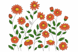 Red Orange Daisy Garden Embroidery Design
