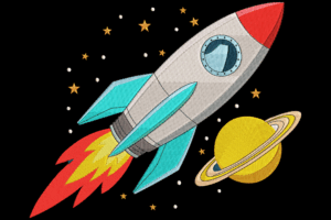 Rocket and Saturn Space Embroidery Design