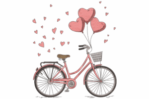 Romantic Bicycle with Heart Balloons Embroidery Design