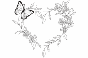 Romantic Floral Heart with Butterfly Embroidery Design