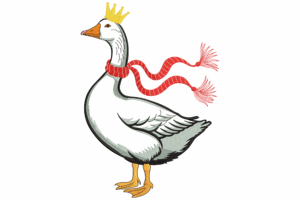 Royal Goose with Crown and Scarf Embroidery Design