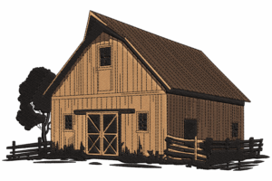 Rustic Barn House Embroidery Design