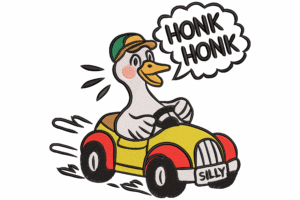Silly Goose Driving a Car Embroidery Design