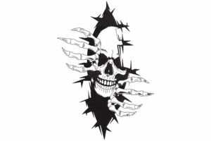 Skull Ripping Through Embroidery Design